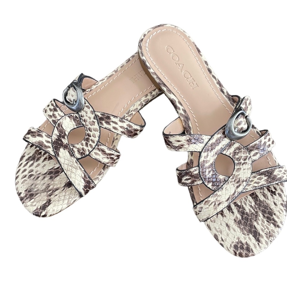 Coach Kennedy Flat Sandals In Natural snake Print Size 7